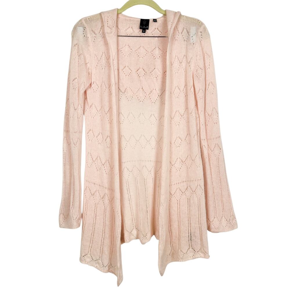 b.chyll Baby Pink Coquette Crochet 100% Cashmere Long Cardigan Hooded Sweater XS